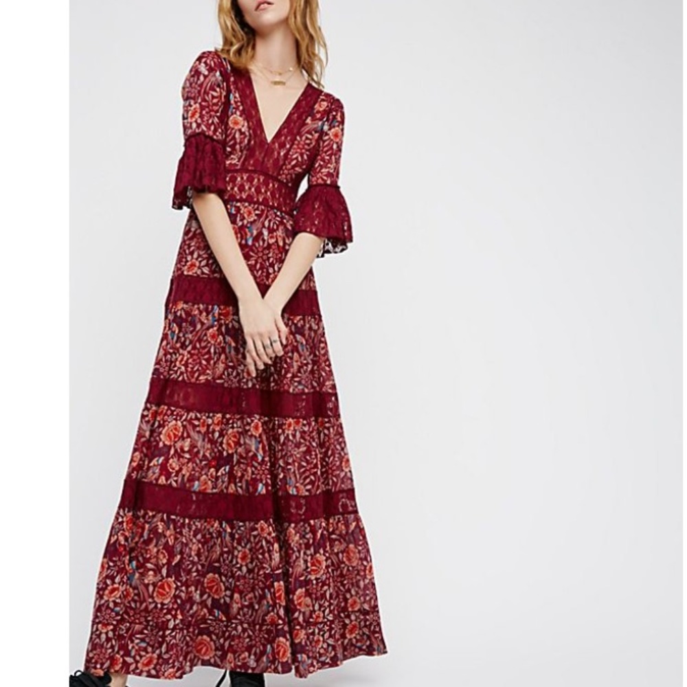 Free People Floral Lace Bohemian Maxi Dress